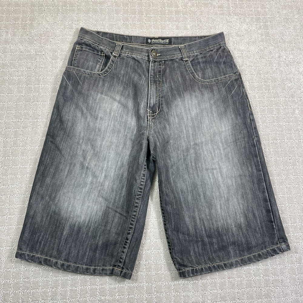 Southpole Mens Size 38 Black Jean Shorts Jorts Faded Baggy Vintage Y2K Skater